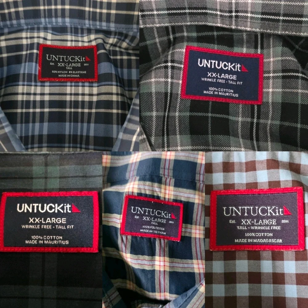 Lot Of 5 UNTUCKit Men Multicolor Plaid Long Sleeve Button Shirt 2XLT 2XL TALL - Picture 12 of 16